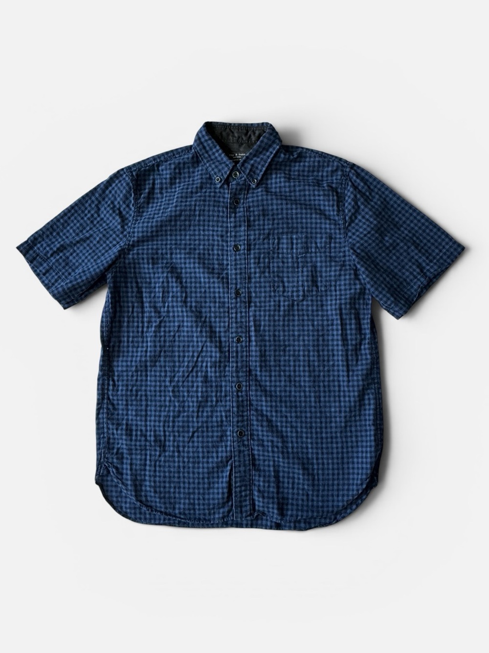 Rag & Bone mens M Medium blue gingham classic fit short sleeve button up shirt